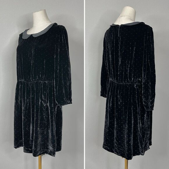Alexa Chung X Madewell Black Velvet Dot Dress 10 NWT Twee Holidays Gothic Mod - Picture 4 of 14